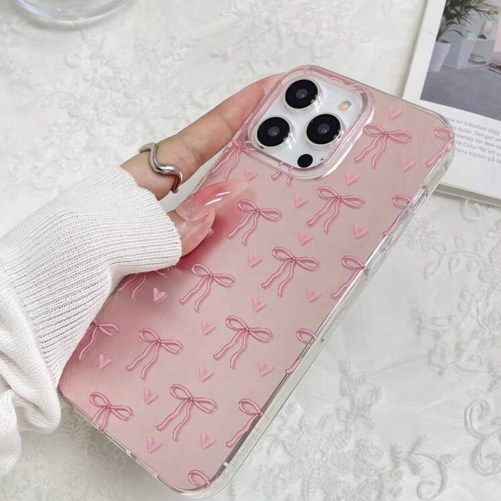 Iphone 15 phone case pink bows